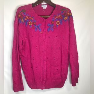 All Points by Reference Point Womens Sweater Flower Crochet Large